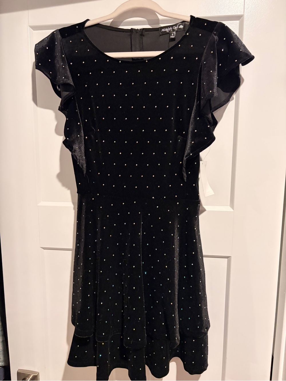 NWT Midnight Doll Womens Small Black Velvet Dress with Sparkle Studs